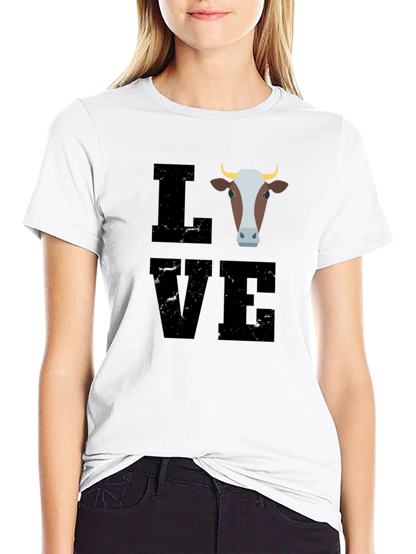 Camiseta Negra con Diseño de Vaca LOVE