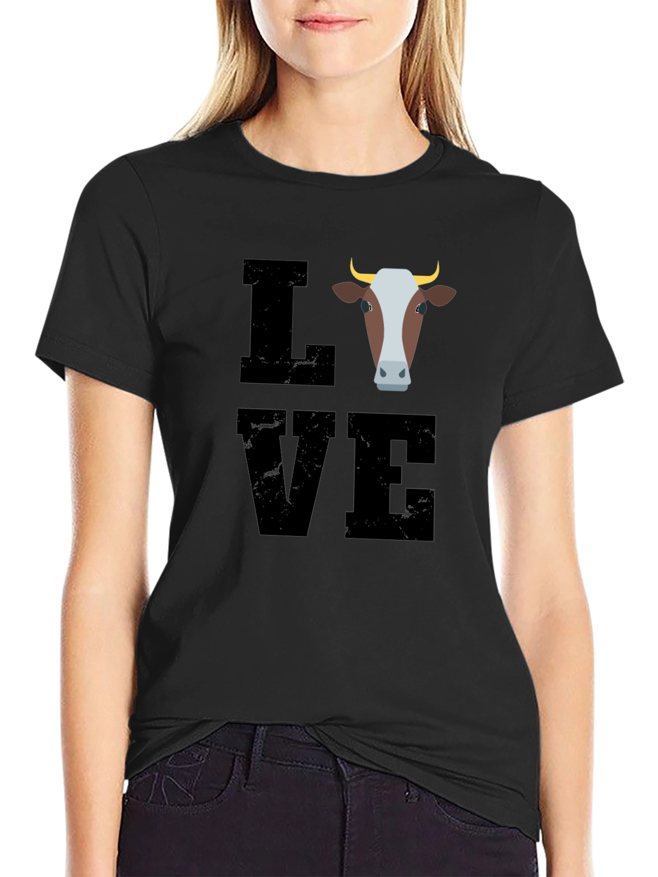 Camiseta Negra con Diseño de Vaca LOVE