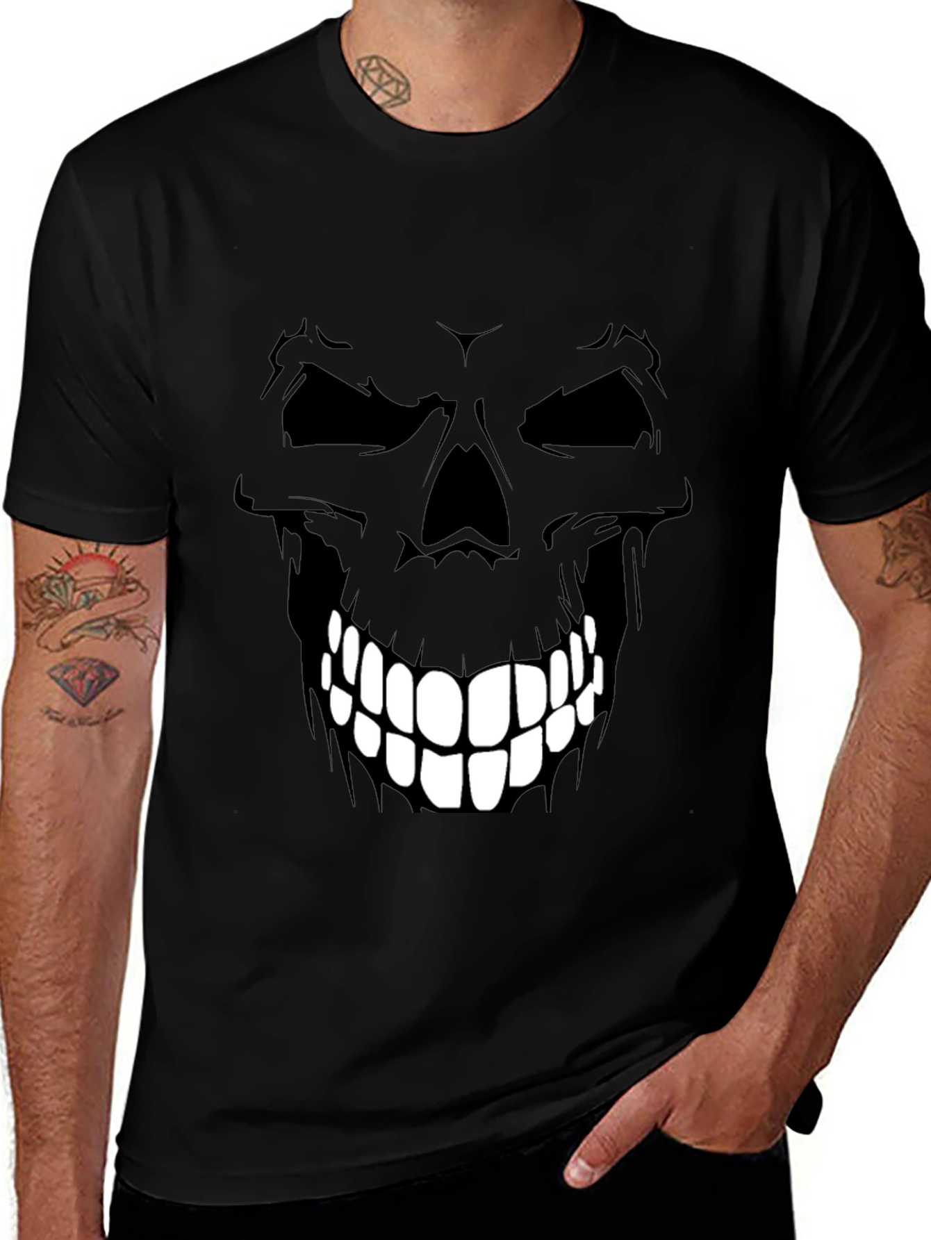 Camiseta Negra con Diseño de Calavera para Hombre