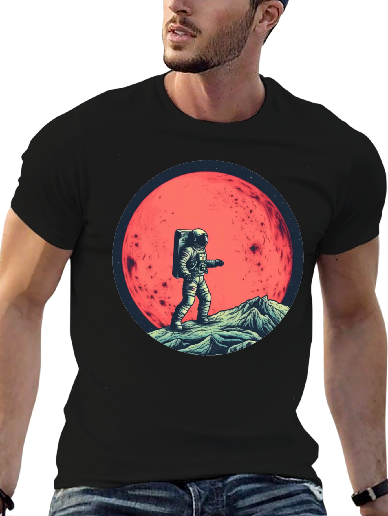 Camiseta Negra Astronauta en Marte