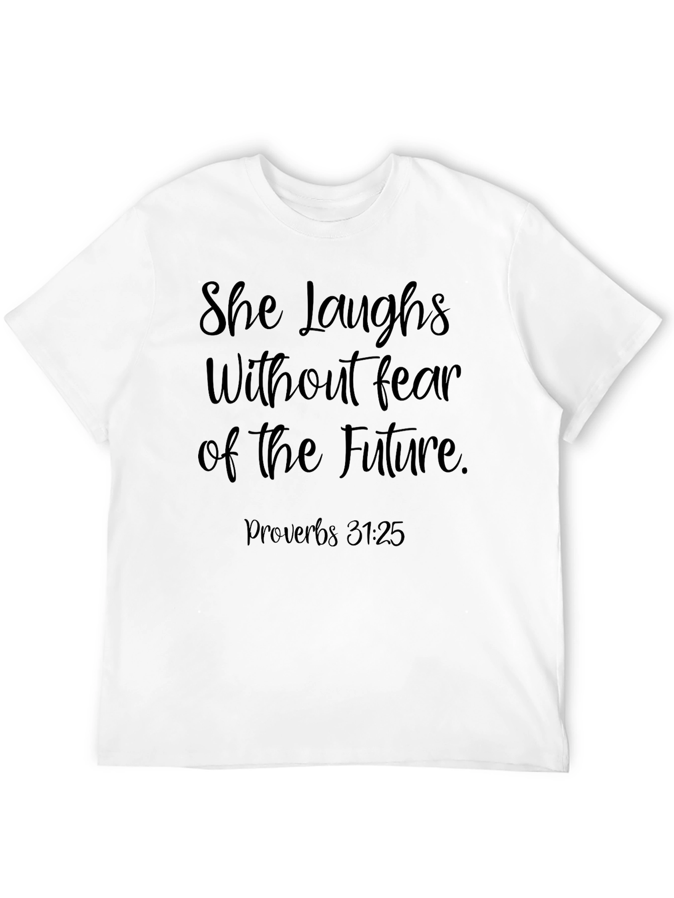 Camiseta Negra con Mensaje Inspirador Proverbios 31:25