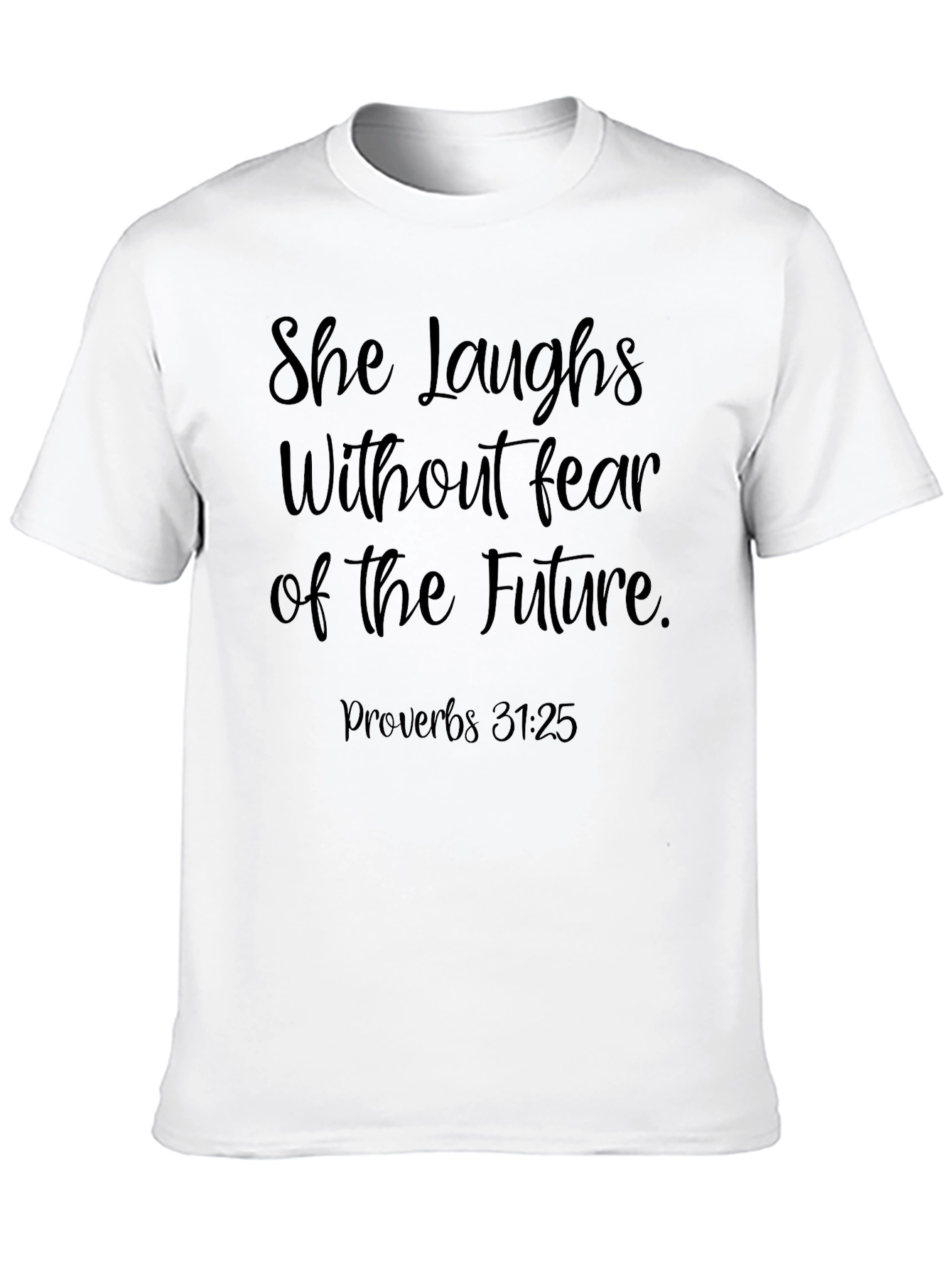 Camiseta Negra con Mensaje Inspirador Proverbios 31:25
