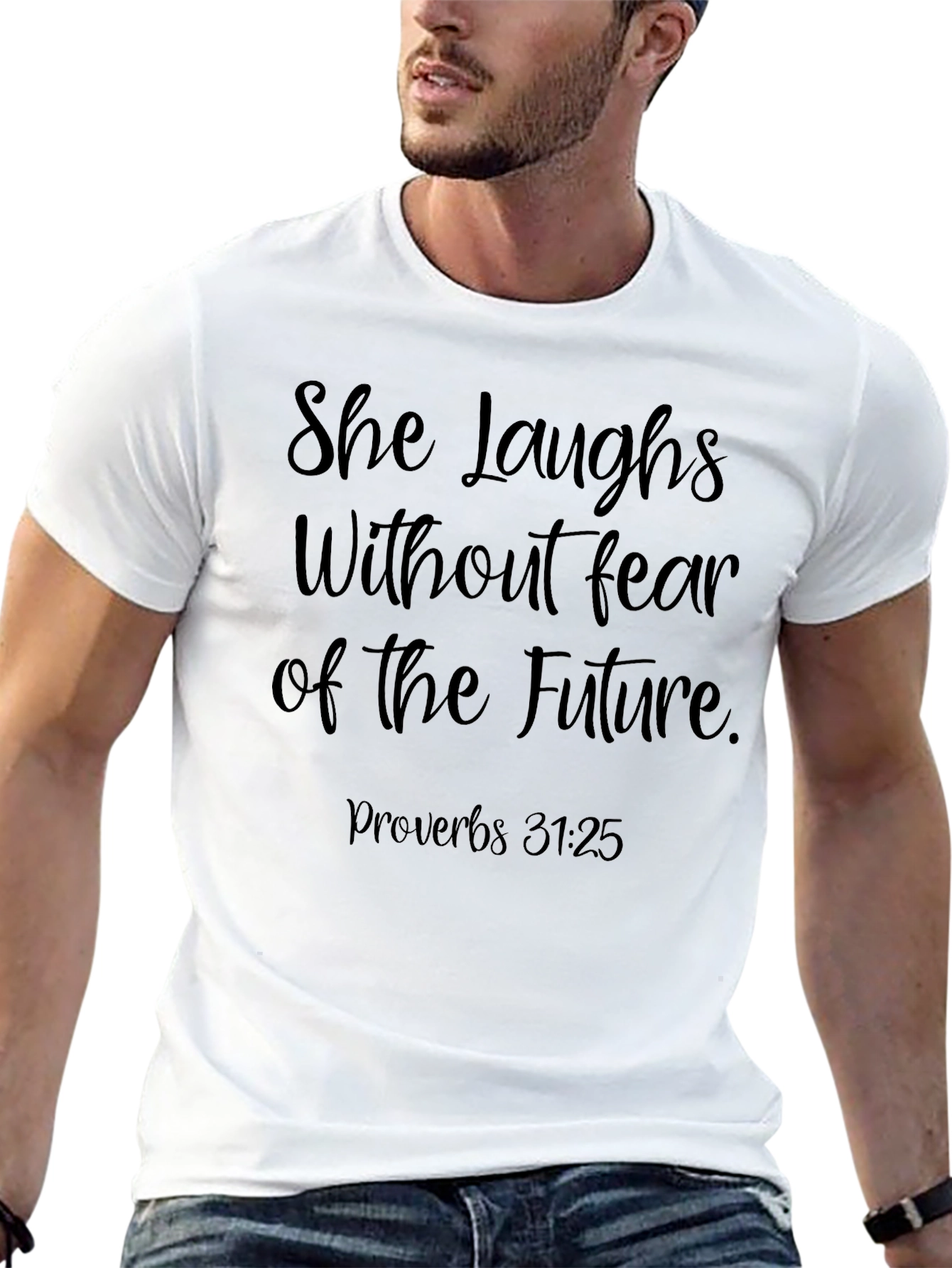 Camiseta Negra con Mensaje Inspirador Proverbios 31:25