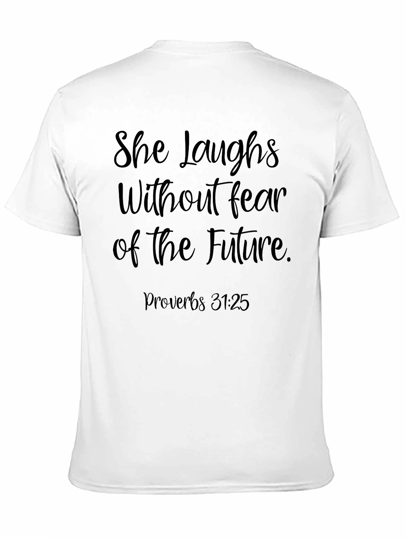 Camiseta Negra con Mensaje Inspirador Proverbios 31:25