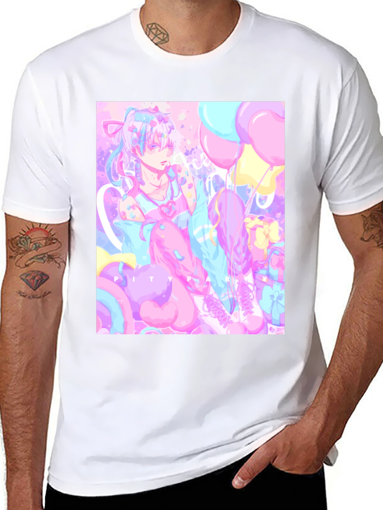 Camiseta Negra con Diseño Artístico Pastel