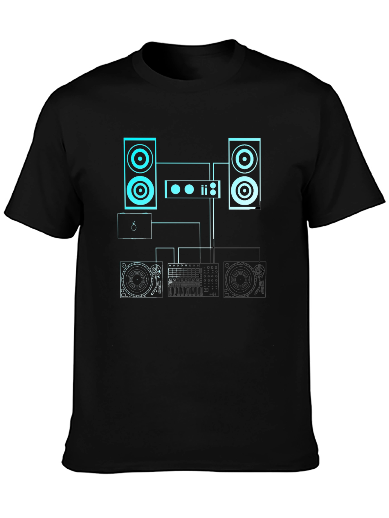 Camiseta Negra con Diseño de Equipo de DJ