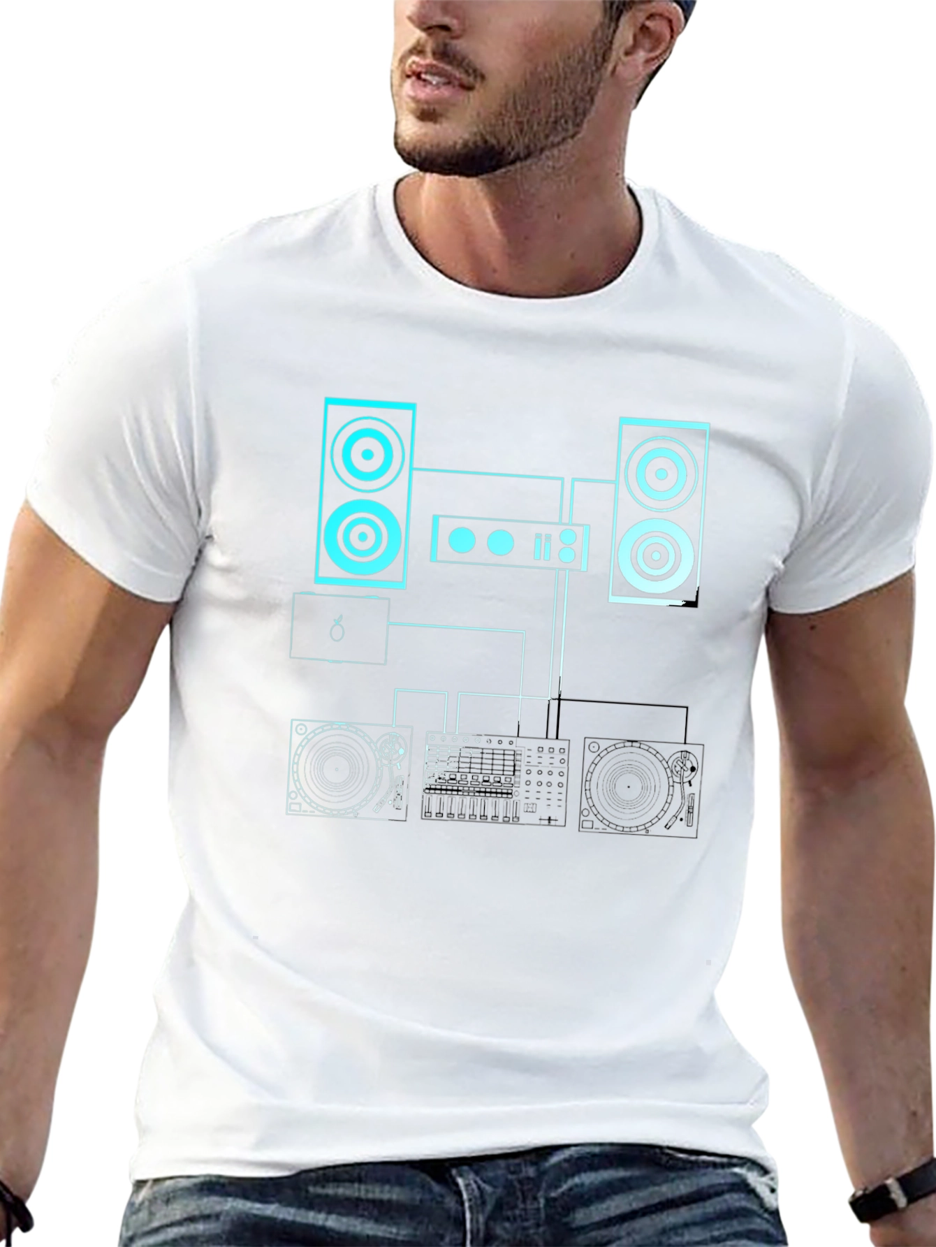 Camiseta Negra con Diseño de Equipo de DJ
