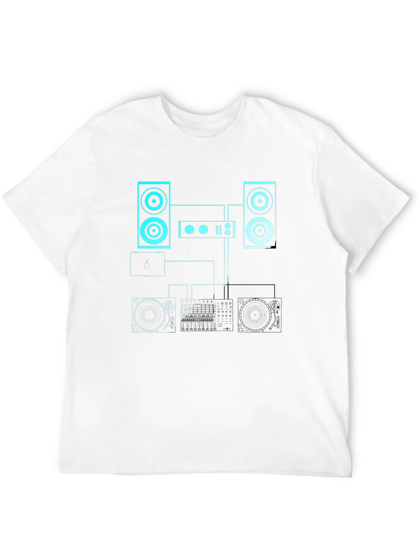 Camiseta Negra con Diseño de Equipo de DJ