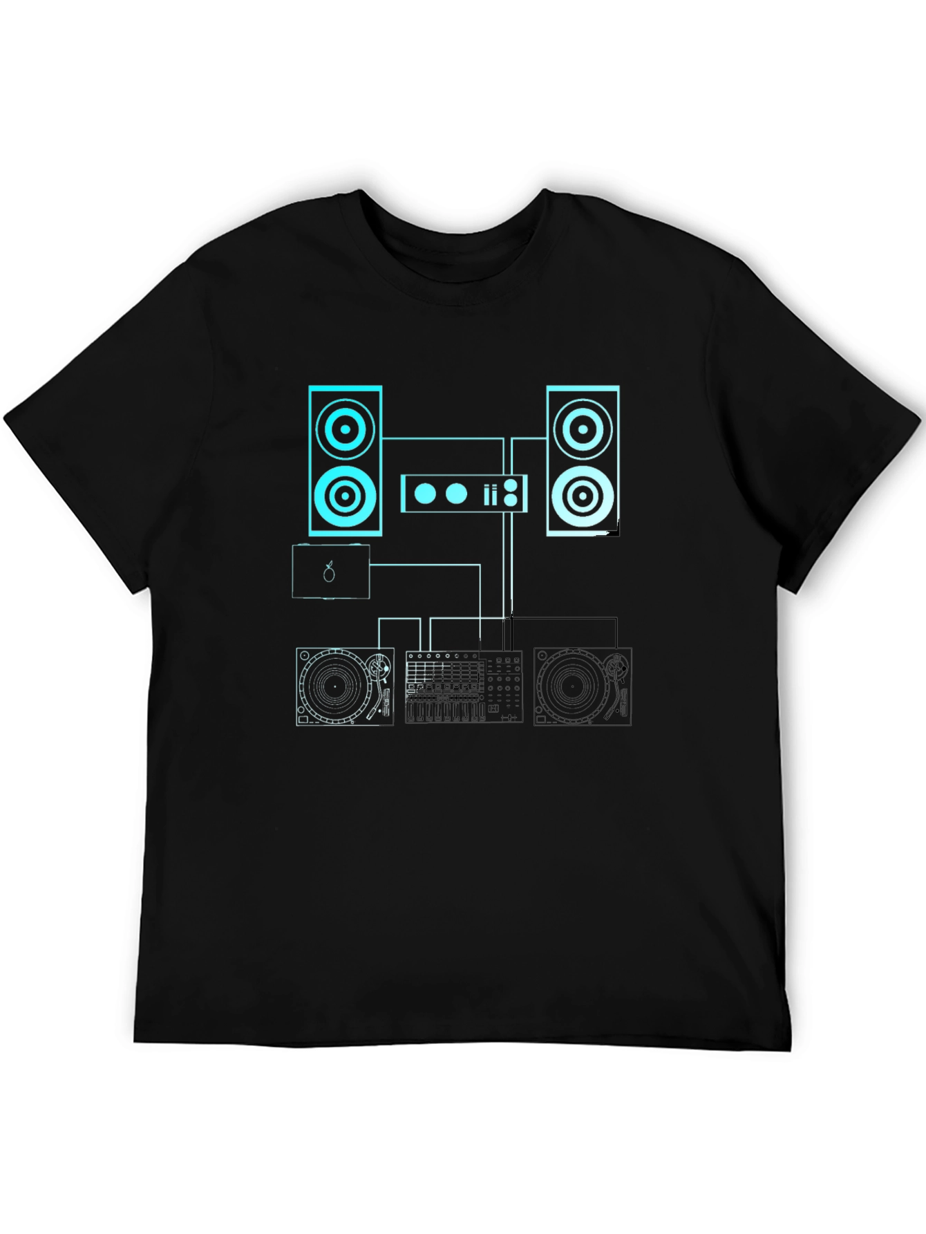 Camiseta Negra con Diseño de Equipo de DJ