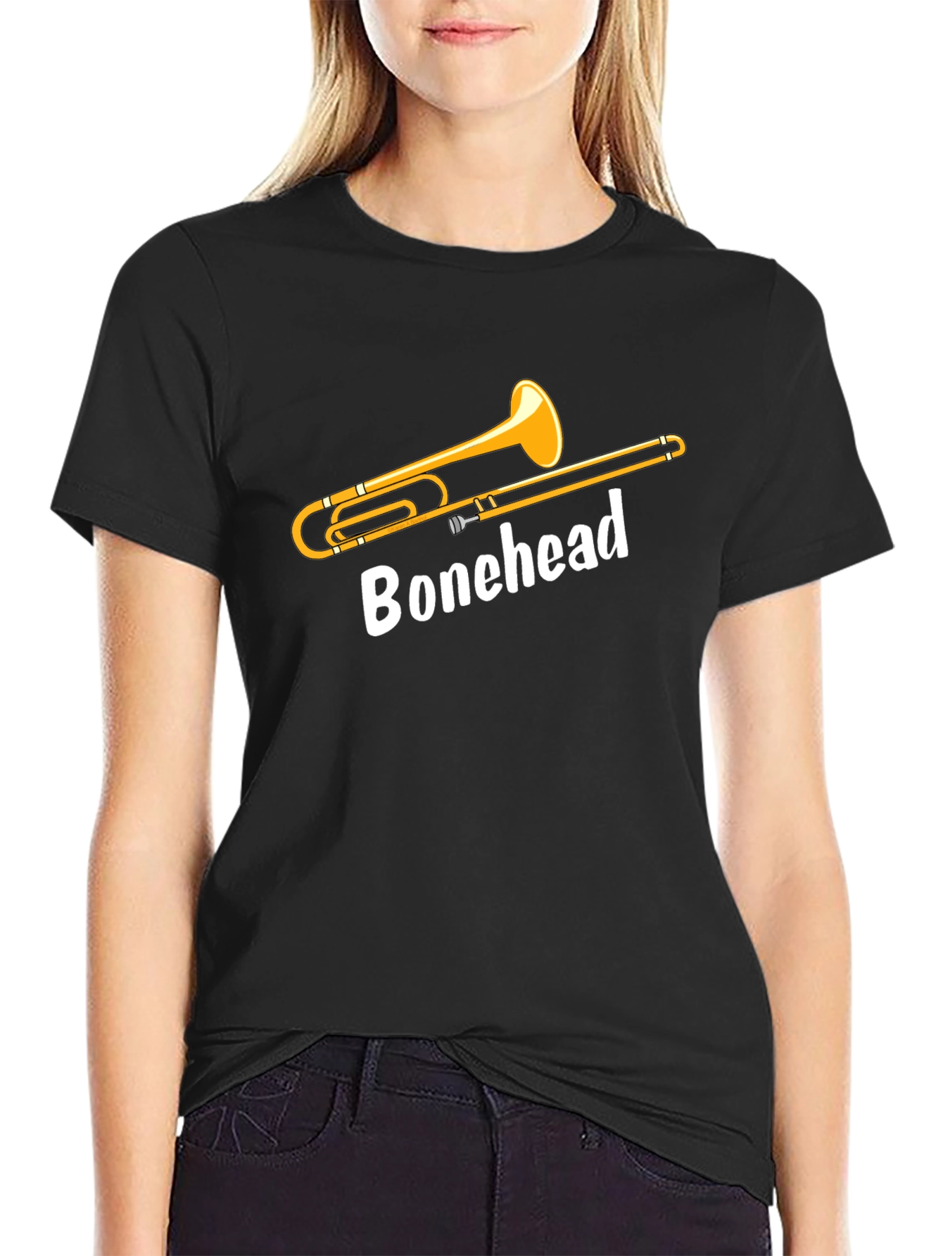 Camiseta Negra Bonehead Trombonista - Diseño Único