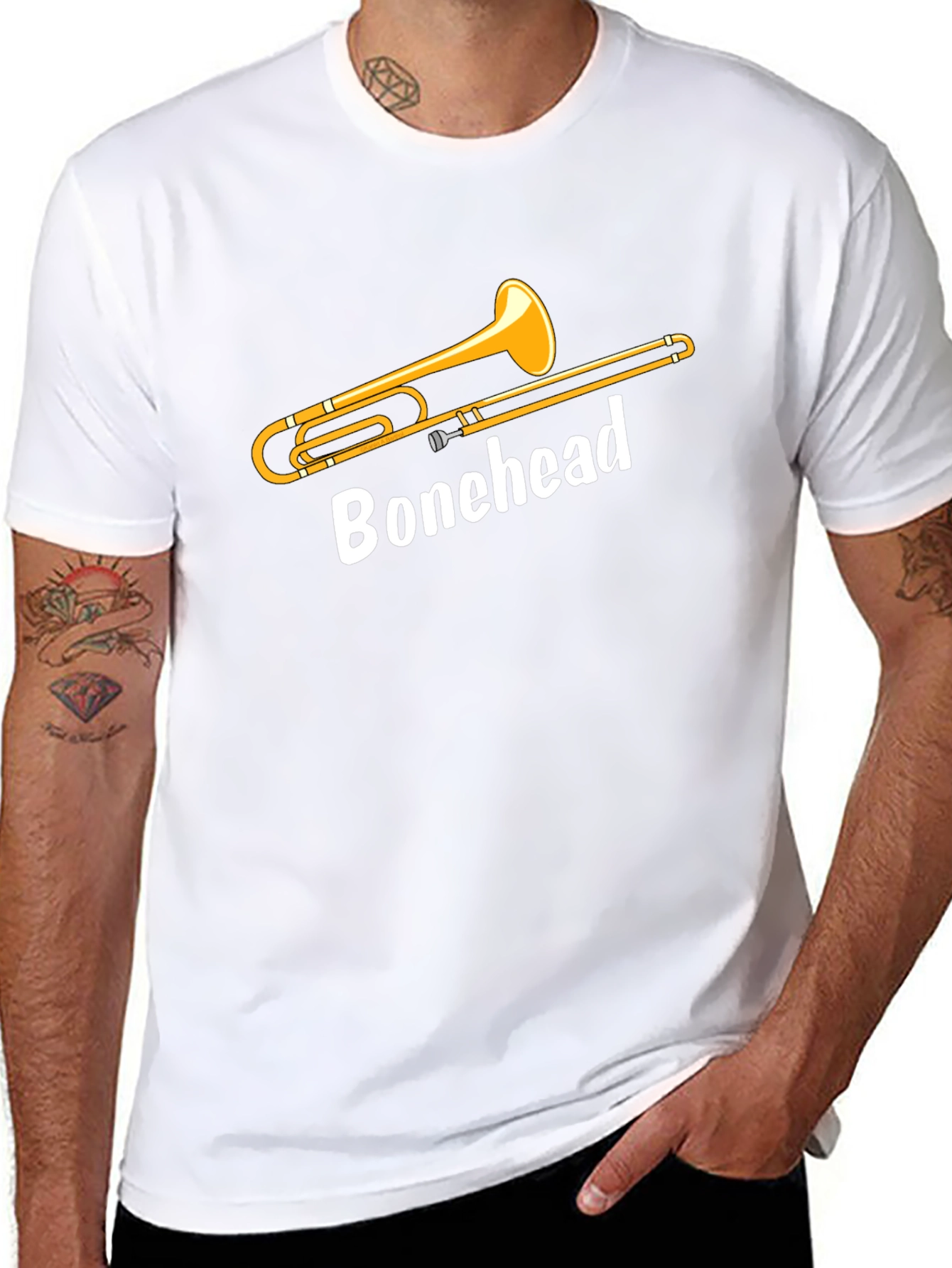 Camiseta Negra Bonehead Trombonista - Diseño Único