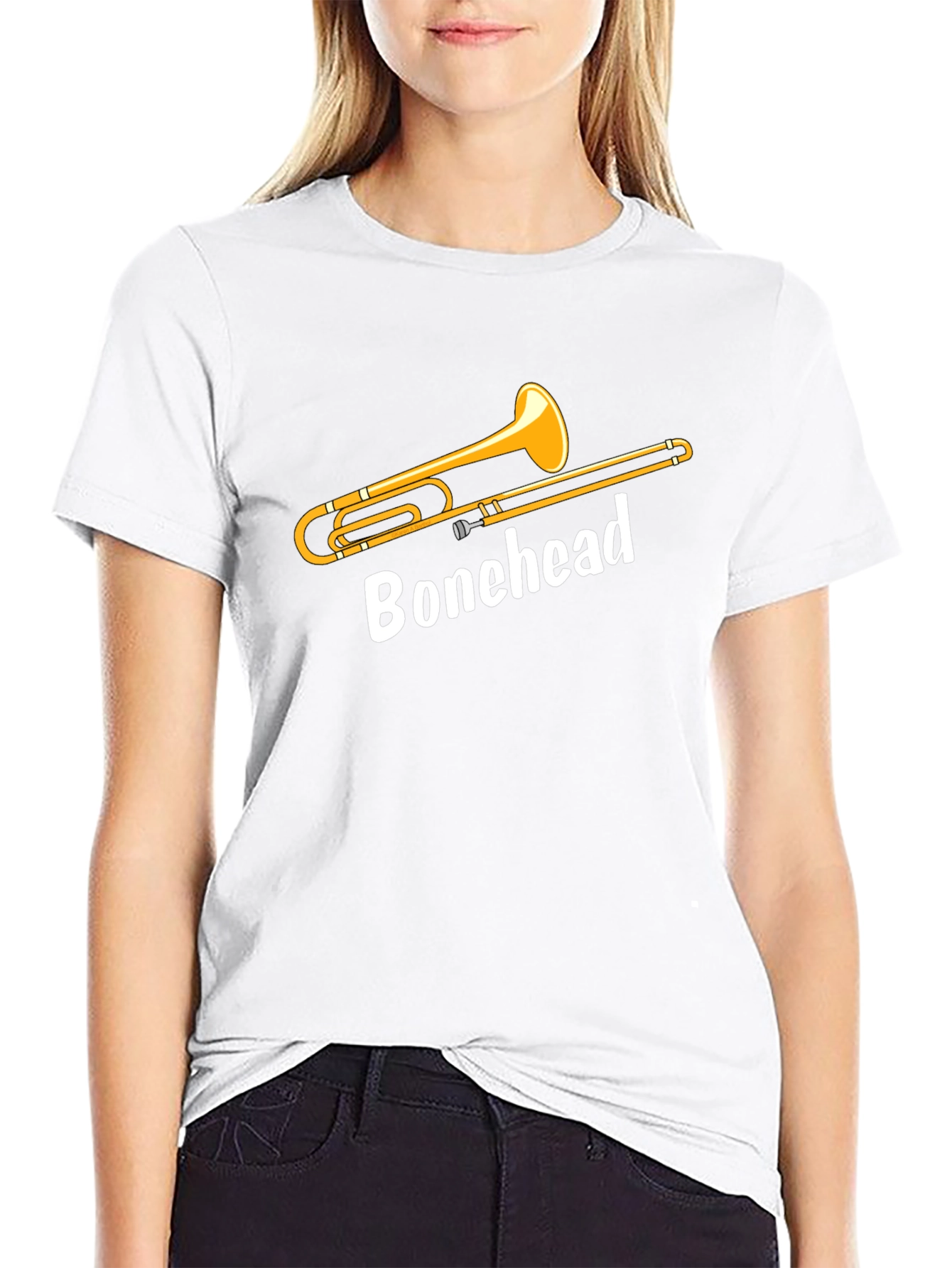 Camiseta Negra Bonehead Trombonista - Diseño Único