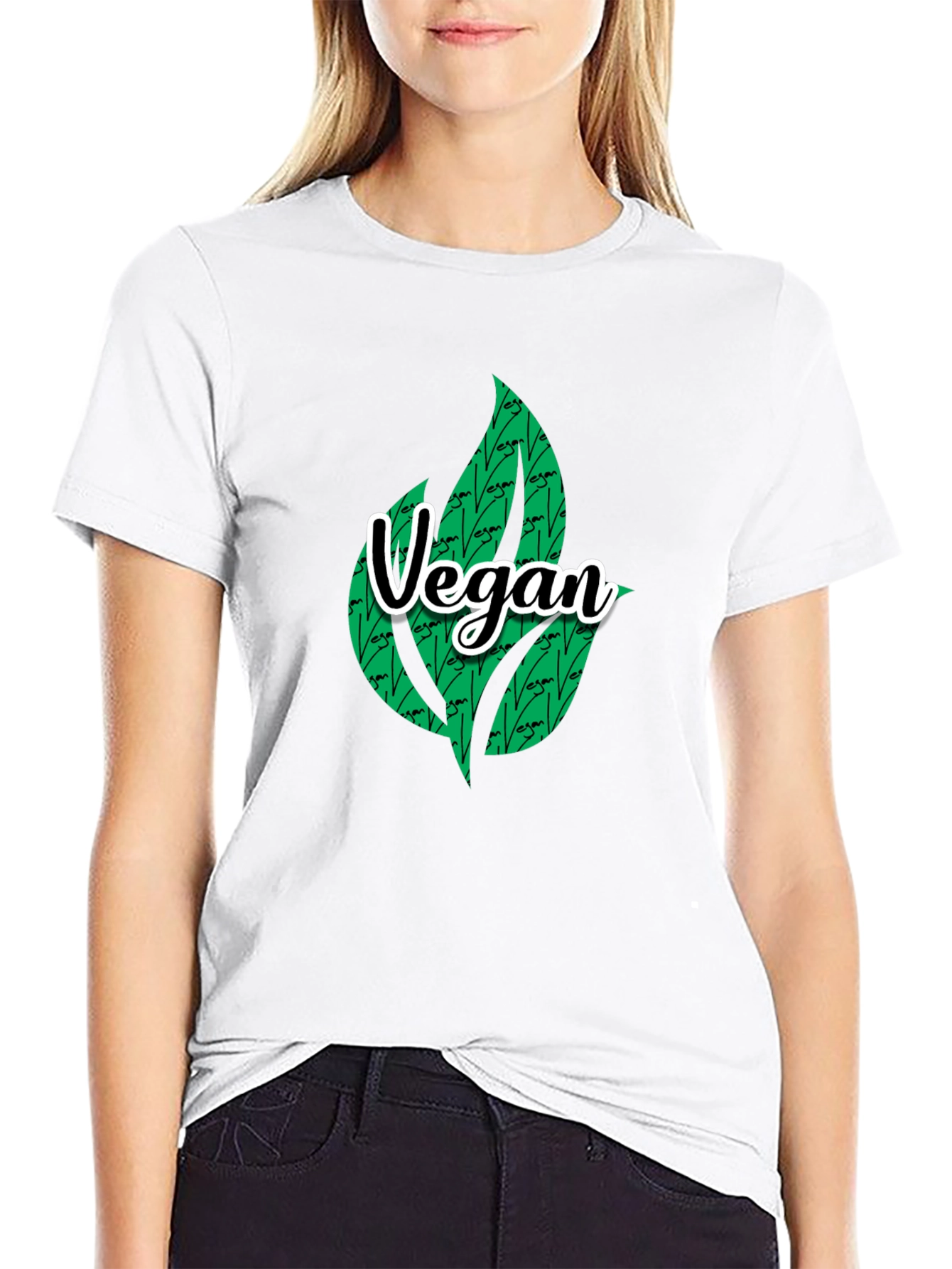 Camiseta Negra Vegana con Diseño de Hojas