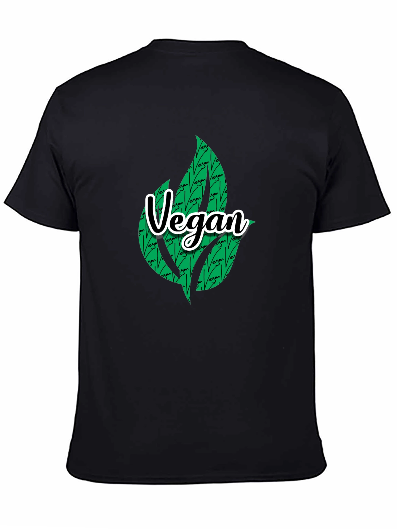 Camiseta Negra Vegana con Diseño de Hojas
