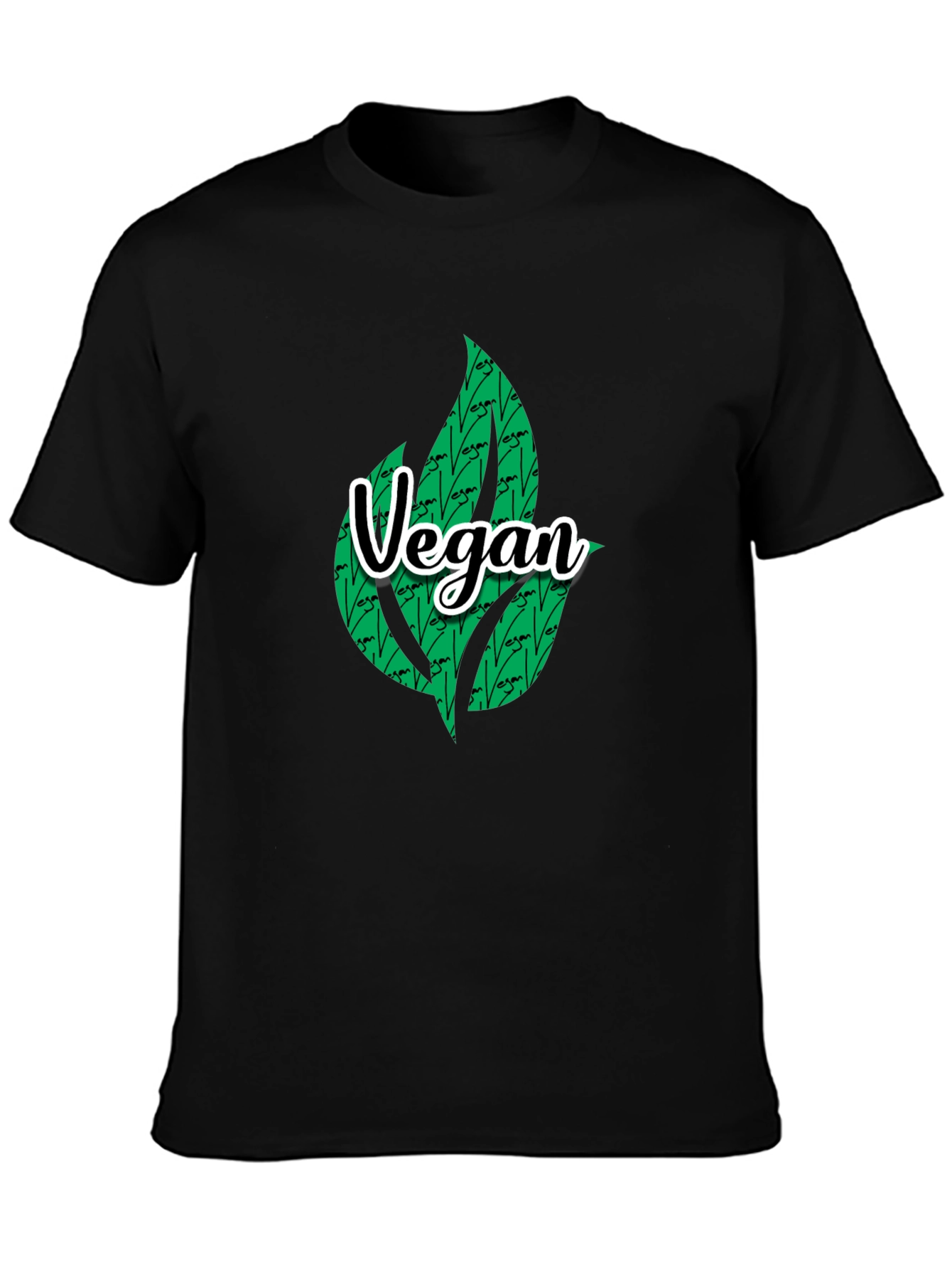 Camiseta Negra Vegana con Diseño de Hojas