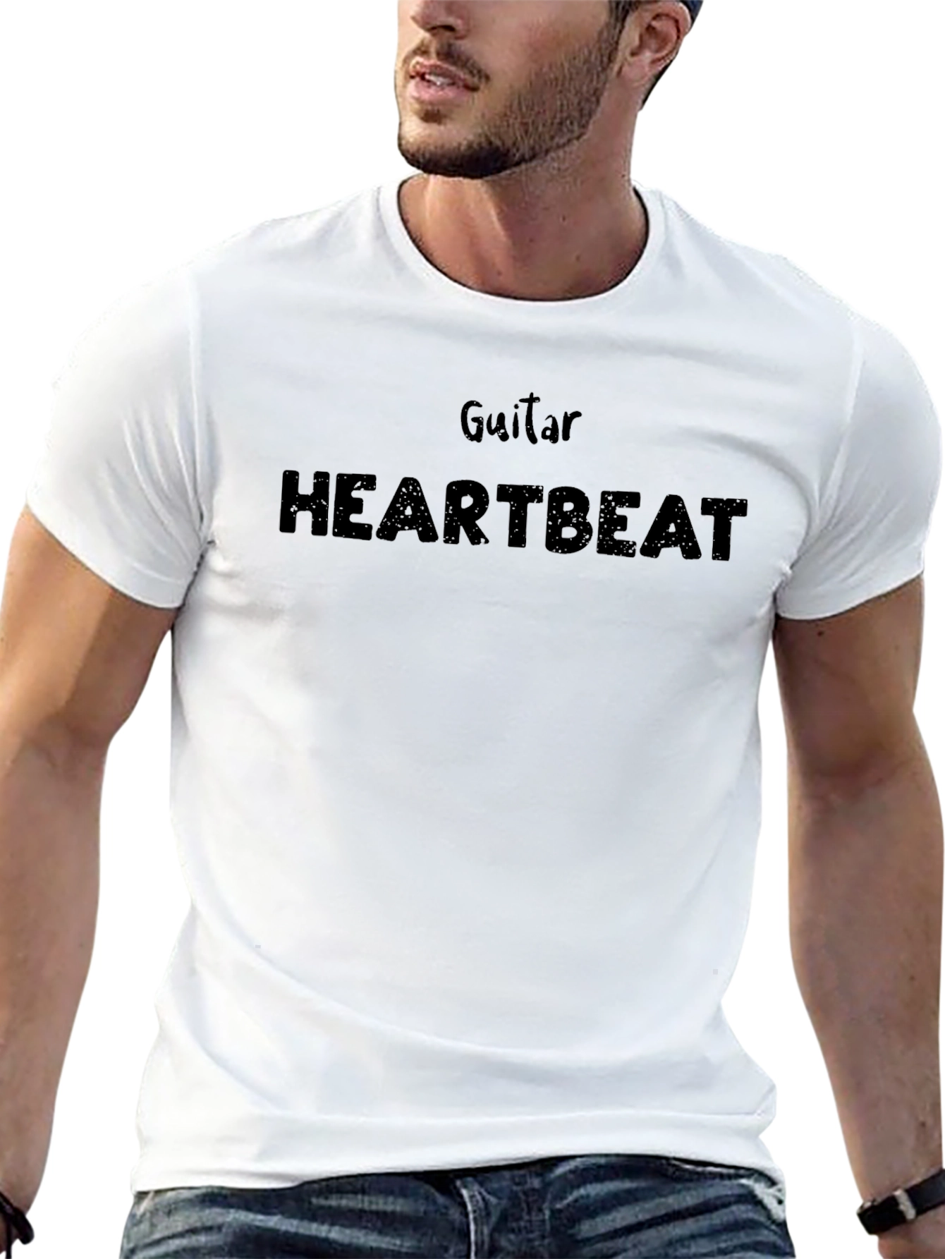 Camiseta Negra Guitar Heartbeat para Amantes de la Música