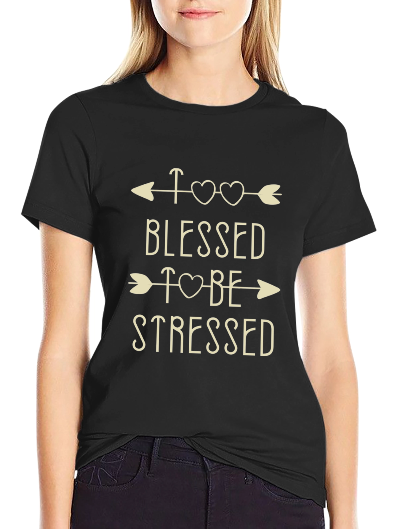 Camiseta Negra con Diseño Blessed To Be Stressed