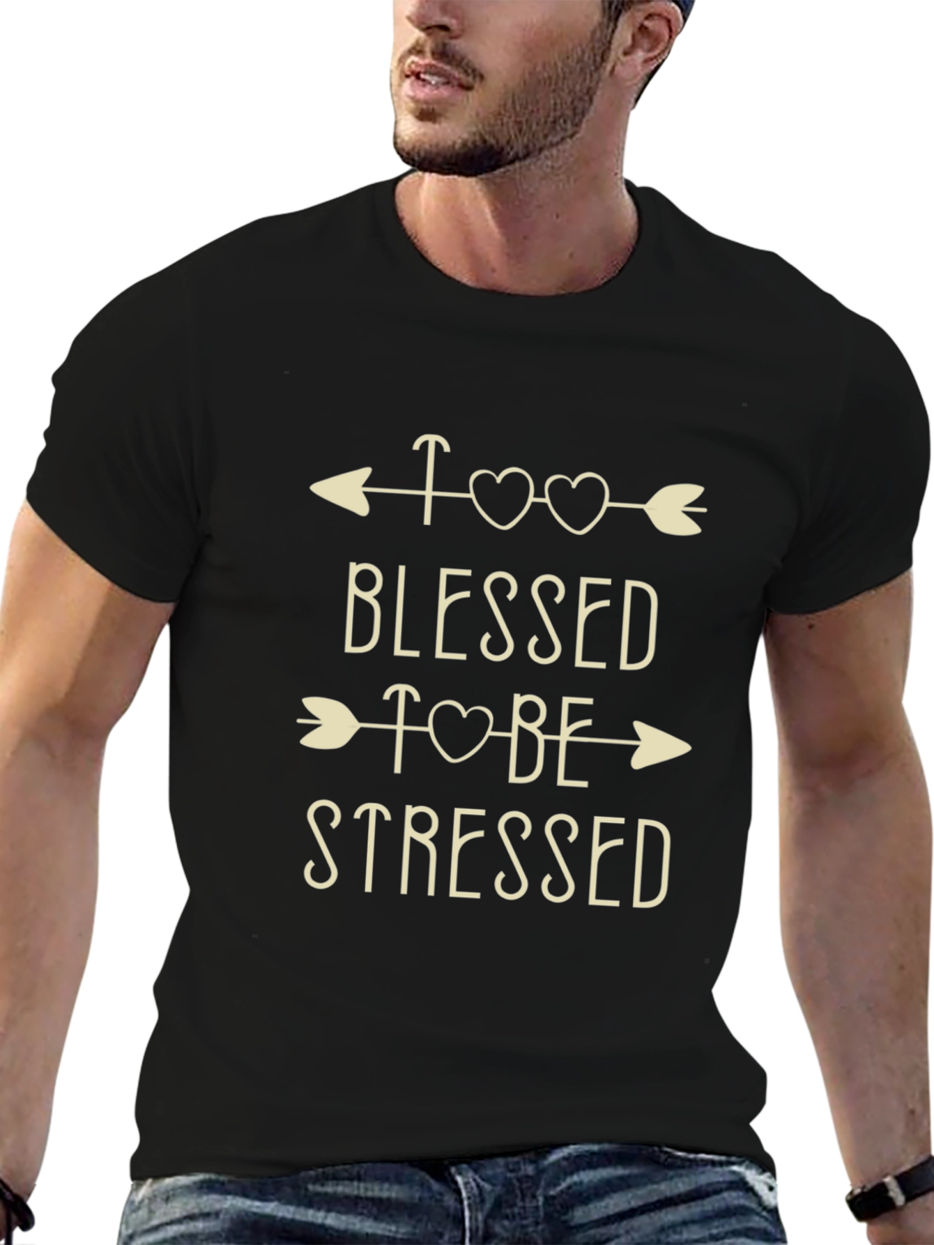 Camiseta Negra con Diseño Blessed To Be Stressed