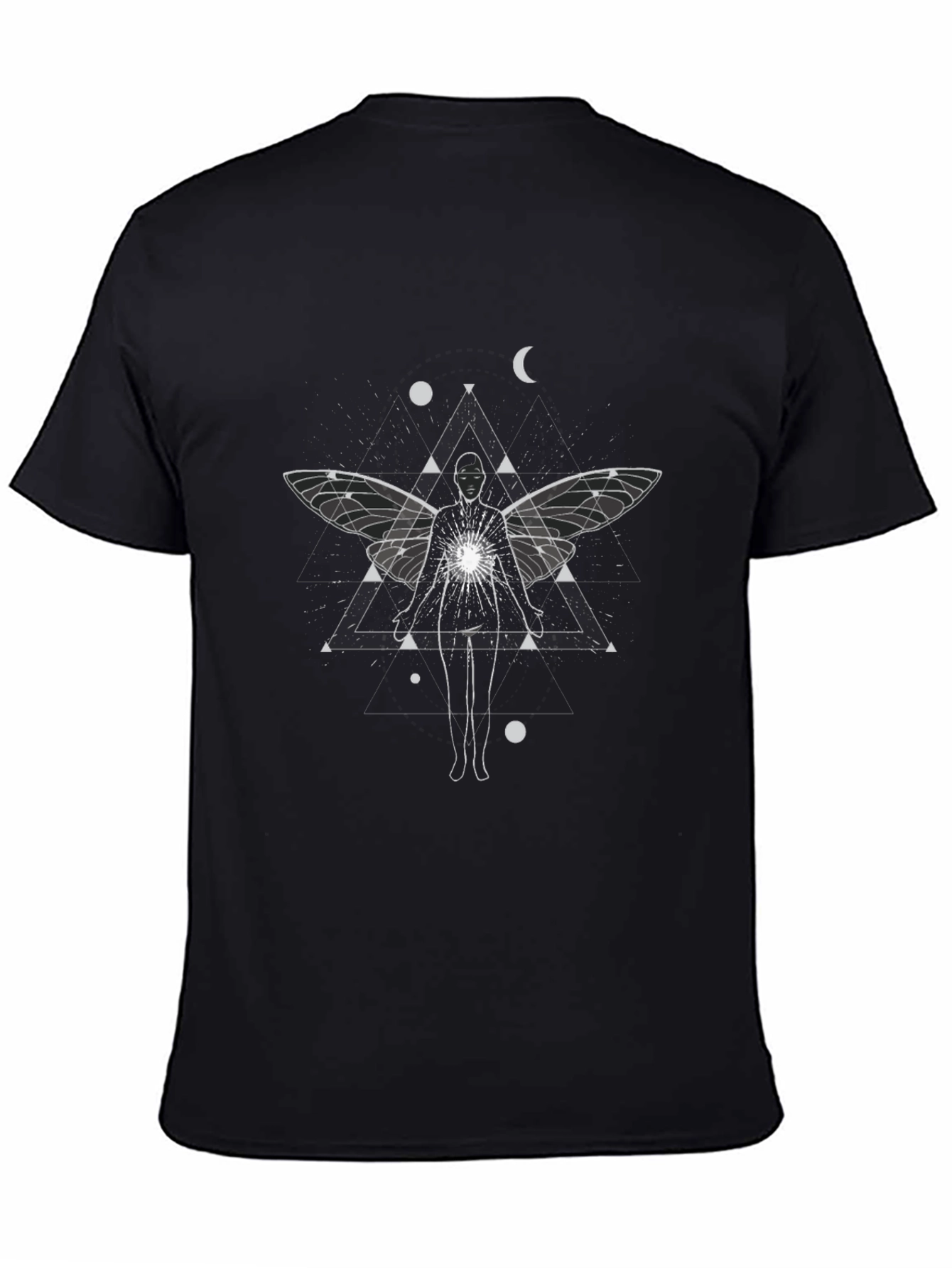 Camiseta Negra con Diseño Místico de Alas de Hada