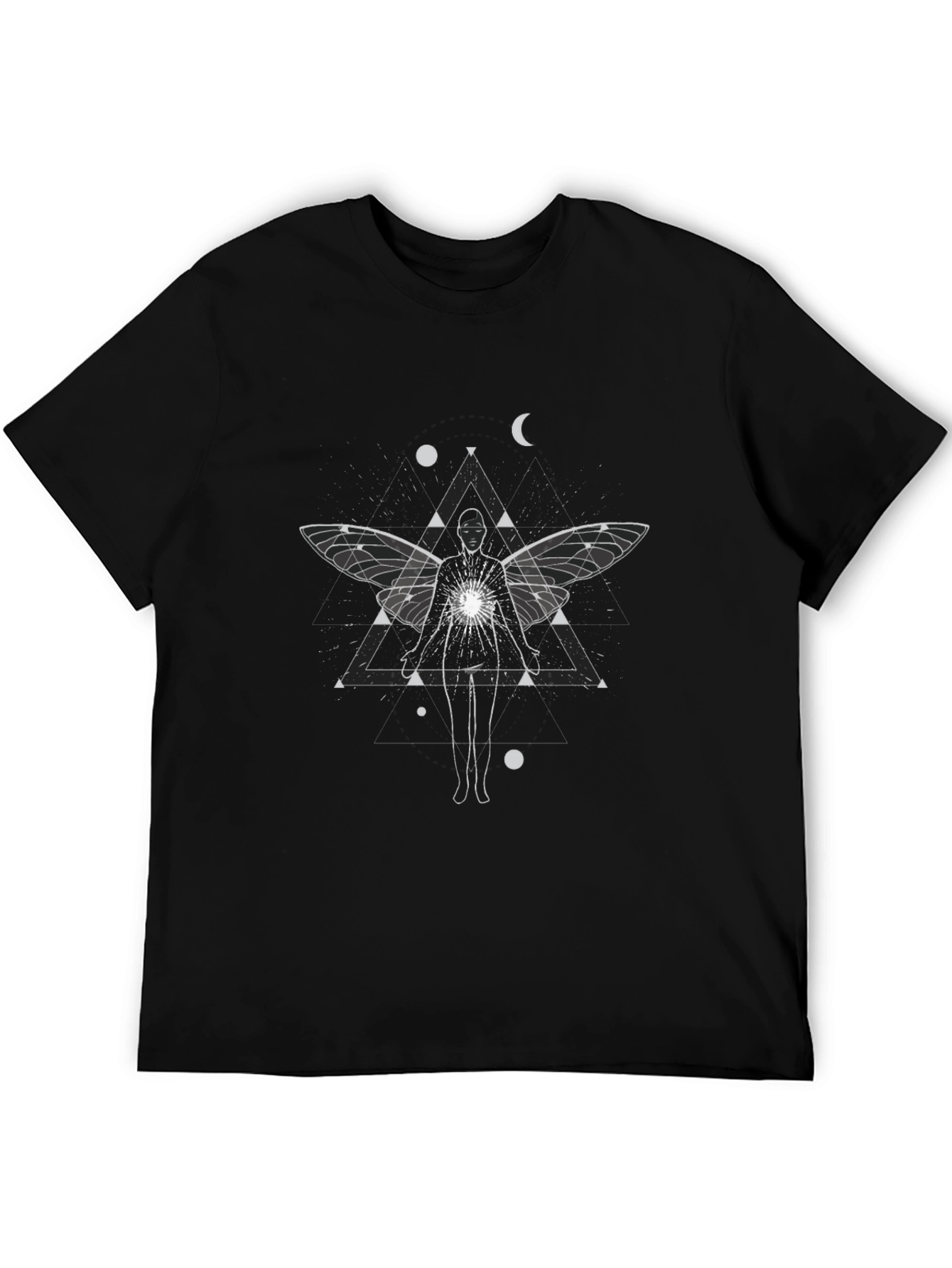 Camiseta Negra con Diseño Místico de Alas de Hada
