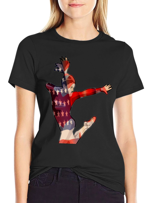 Camiseta Negra con Diseño de Gimnasta Americana