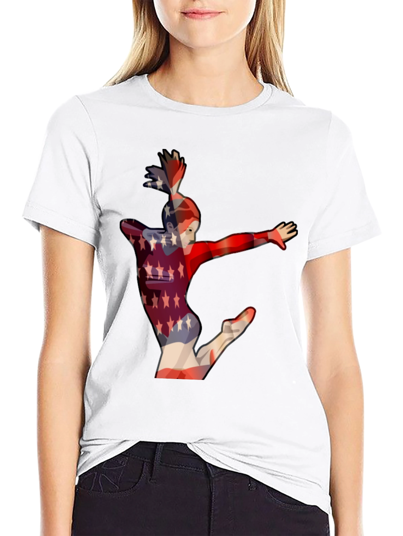 Camiseta Negra con Diseño de Gimnasta Americana