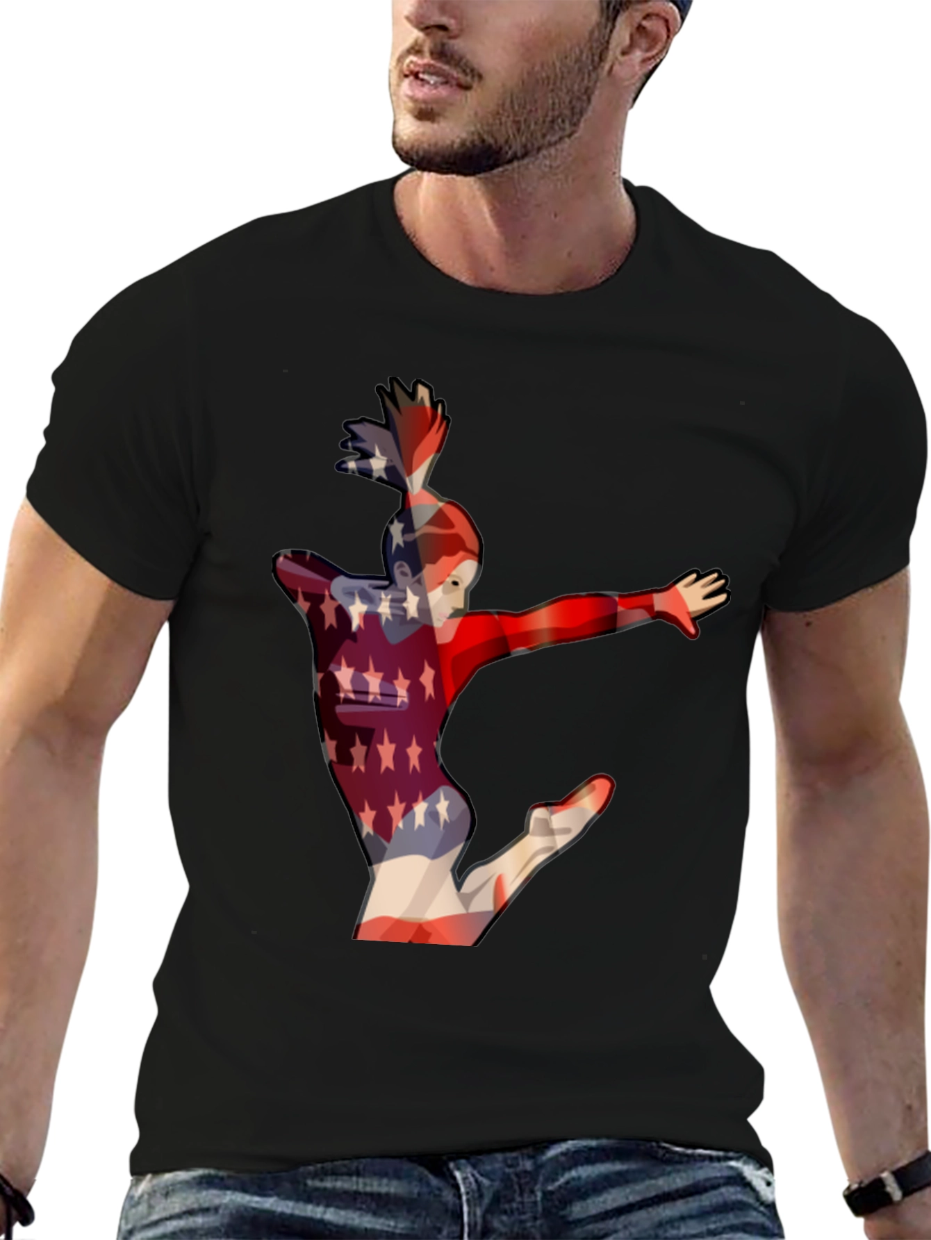 Camiseta Negra con Diseño de Gimnasta Americana