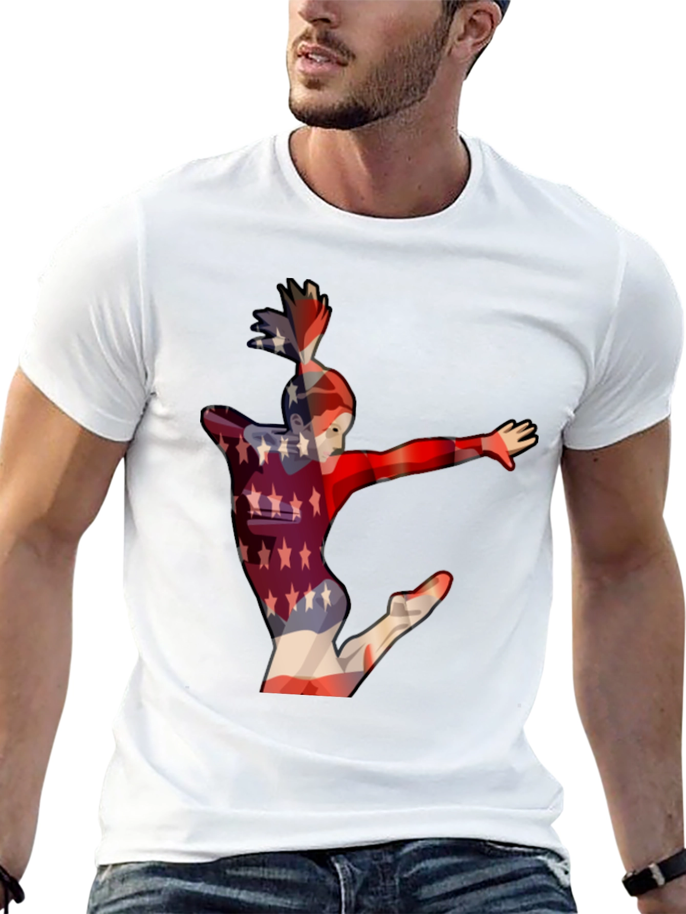 Camiseta Negra con Diseño de Gimnasta Americana