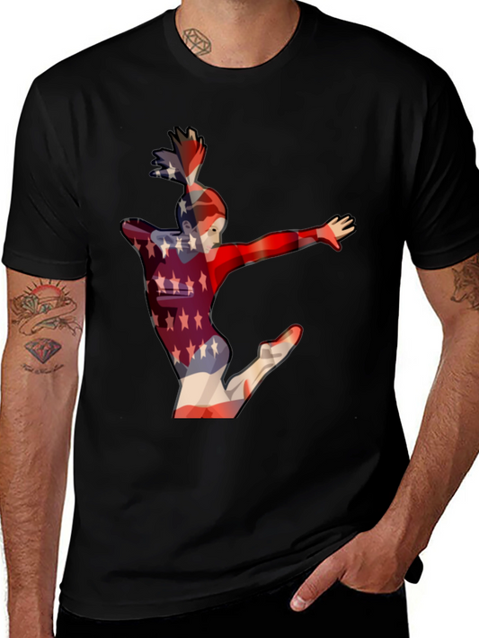 Camiseta Negra con Diseño de Gimnasta Americana