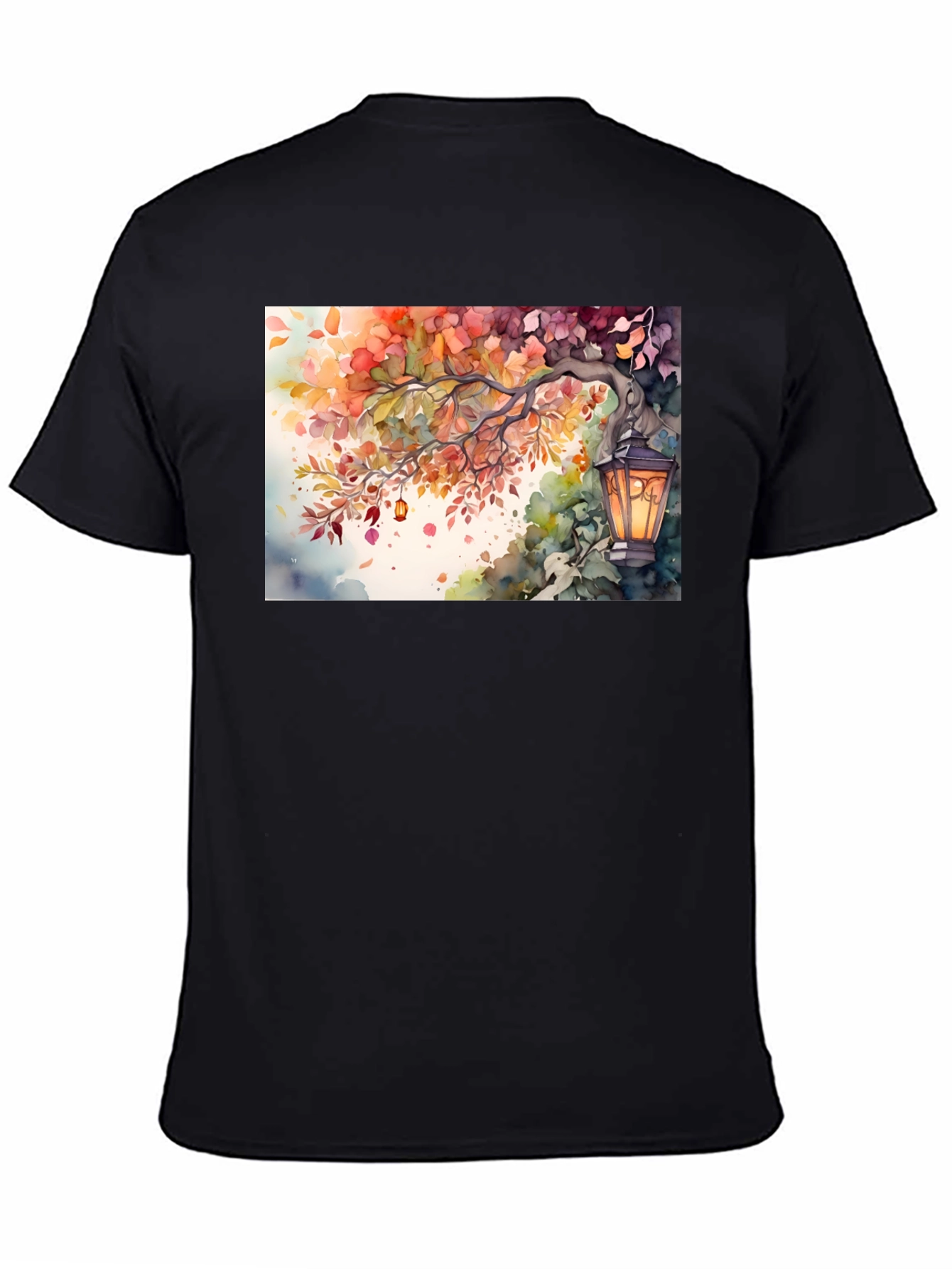 Camiseta Negra con Diseño de Otoño