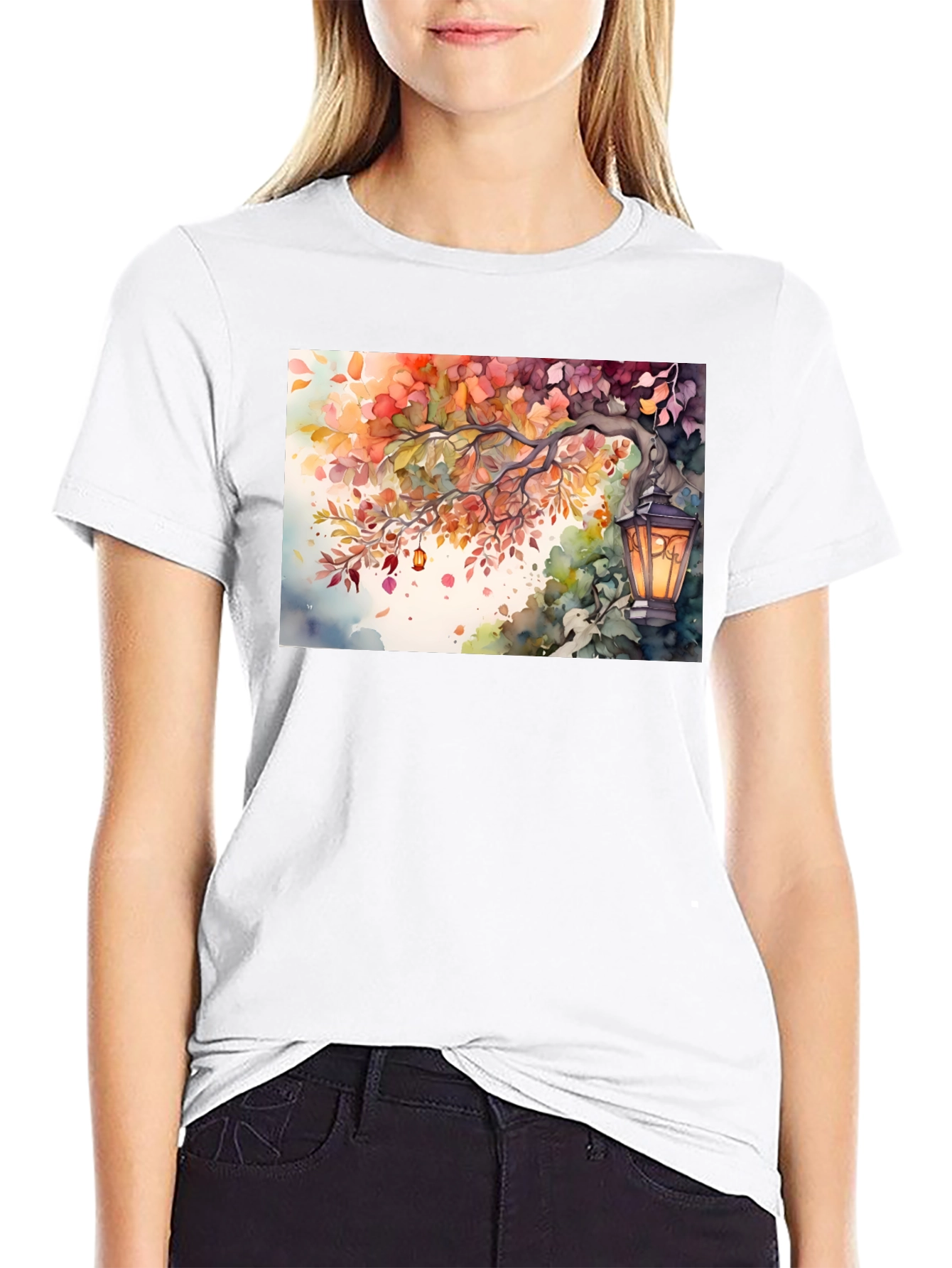 Camiseta Negra con Diseño de Otoño