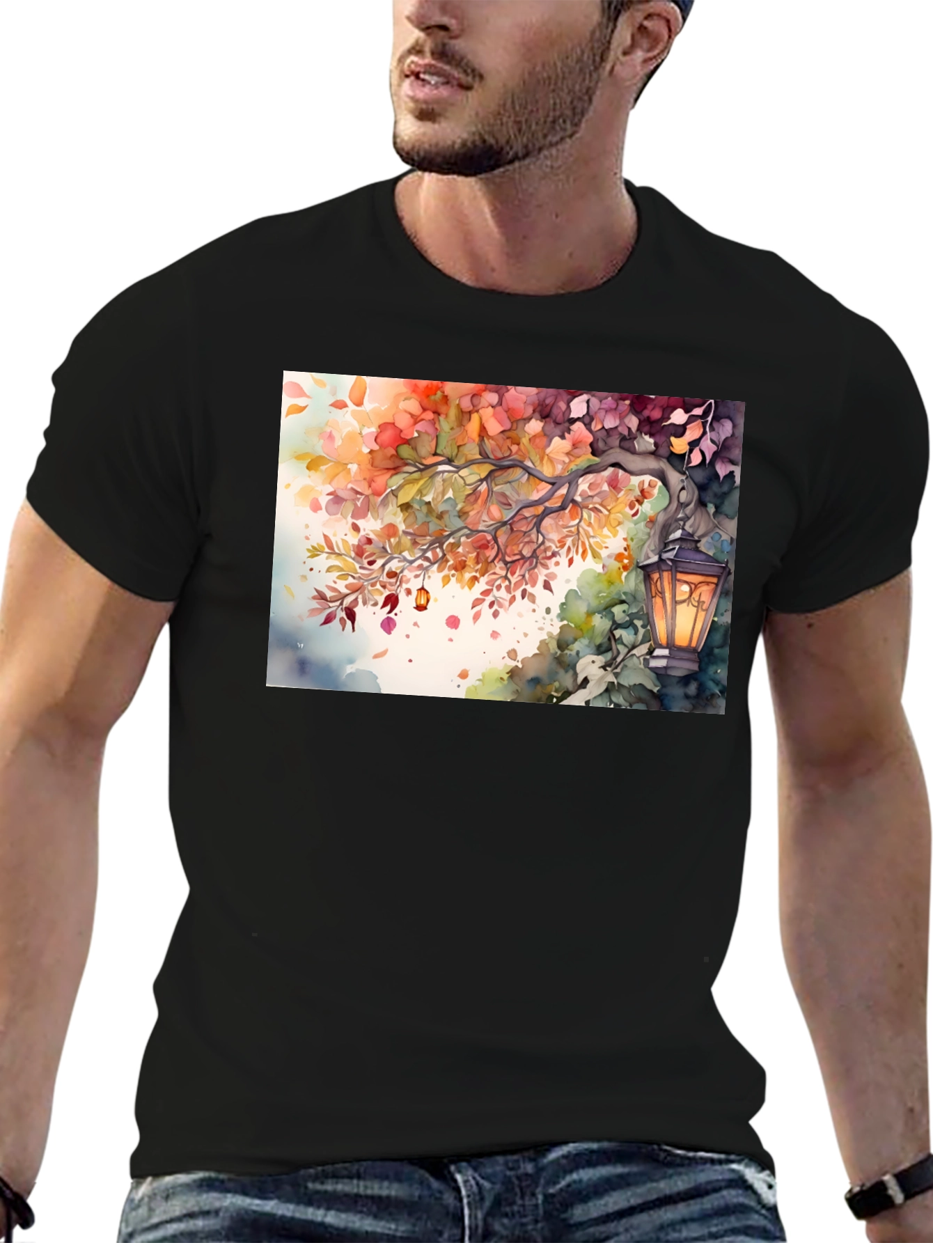 Camiseta Negra con Diseño de Otoño