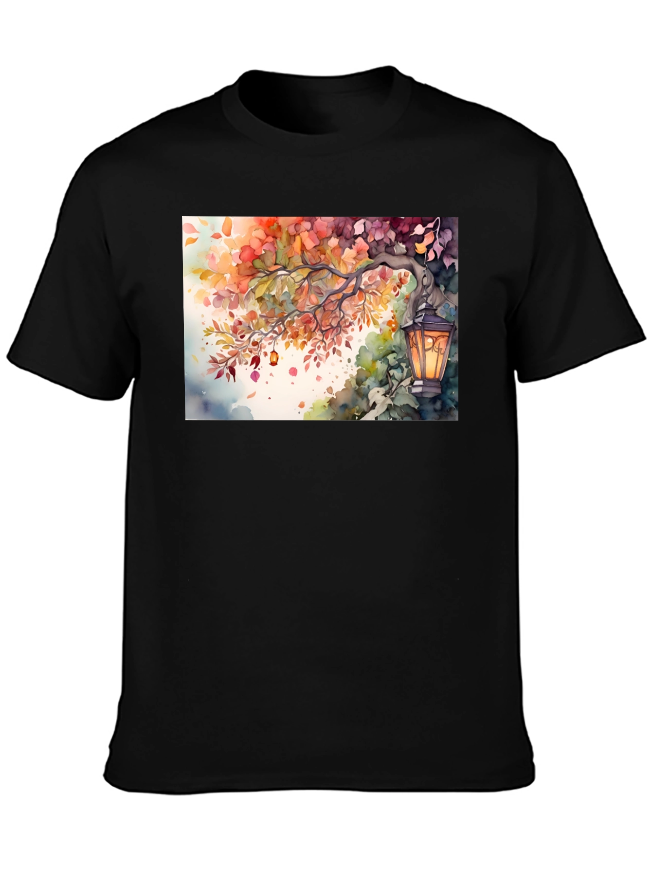 Camiseta Negra con Diseño de Otoño