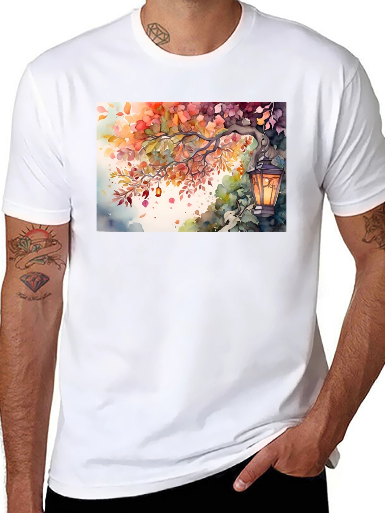 Camiseta Negra con Diseño de Otoño