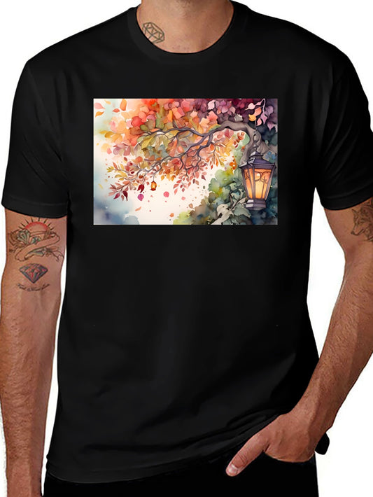 Camiseta Negra con Diseño de Otoño