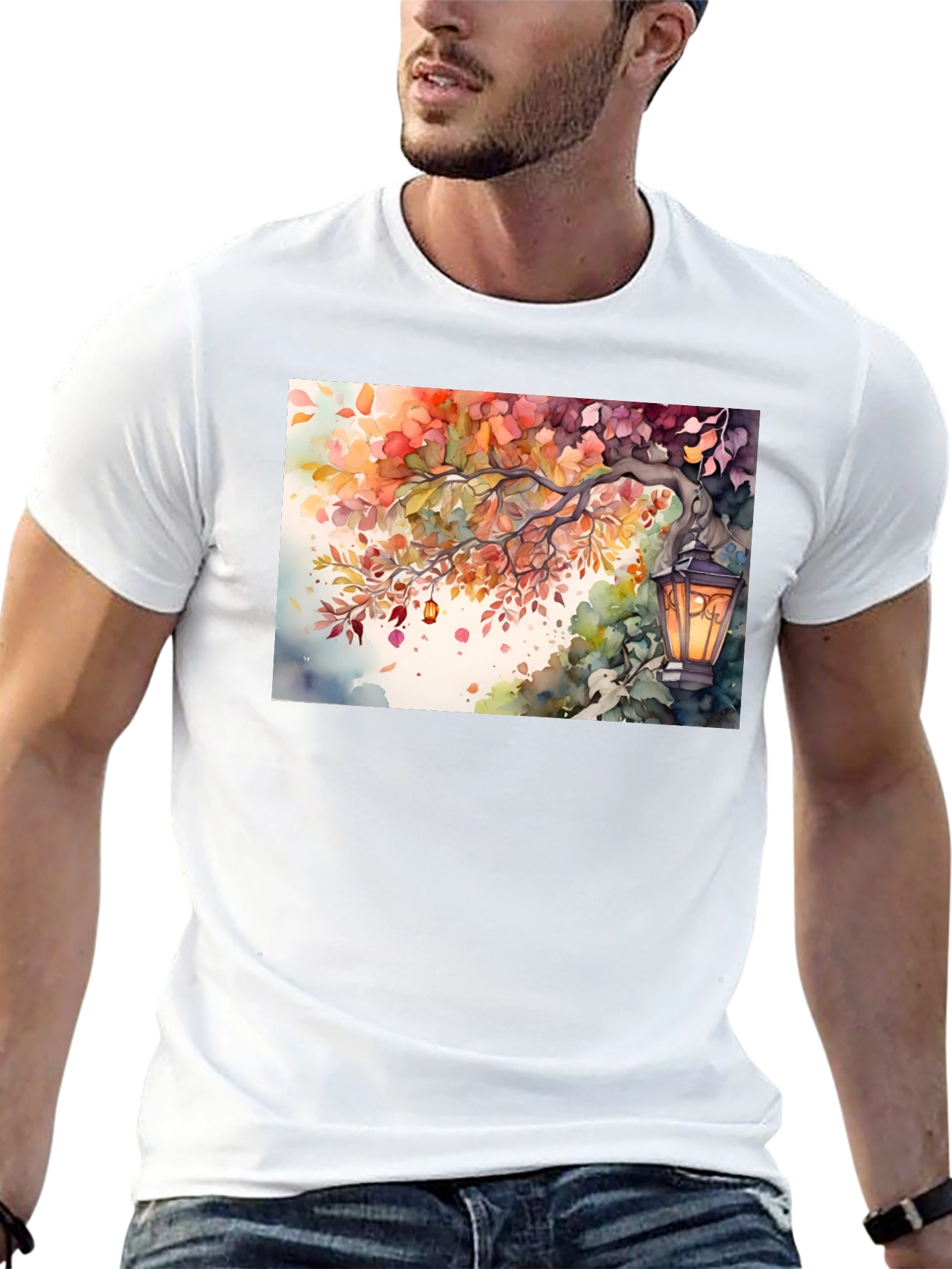 Camiseta Negra con Diseño de Otoño
