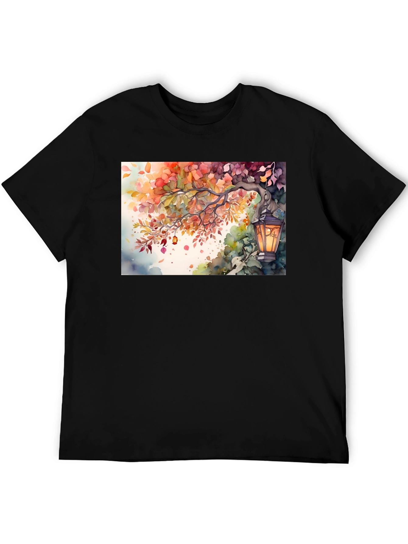 Camiseta Negra con Diseño de Otoño