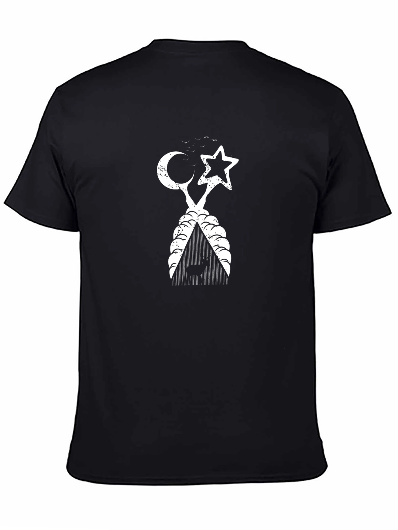 Camiseta Negra con Diseño Luna Estrella y Ciervo