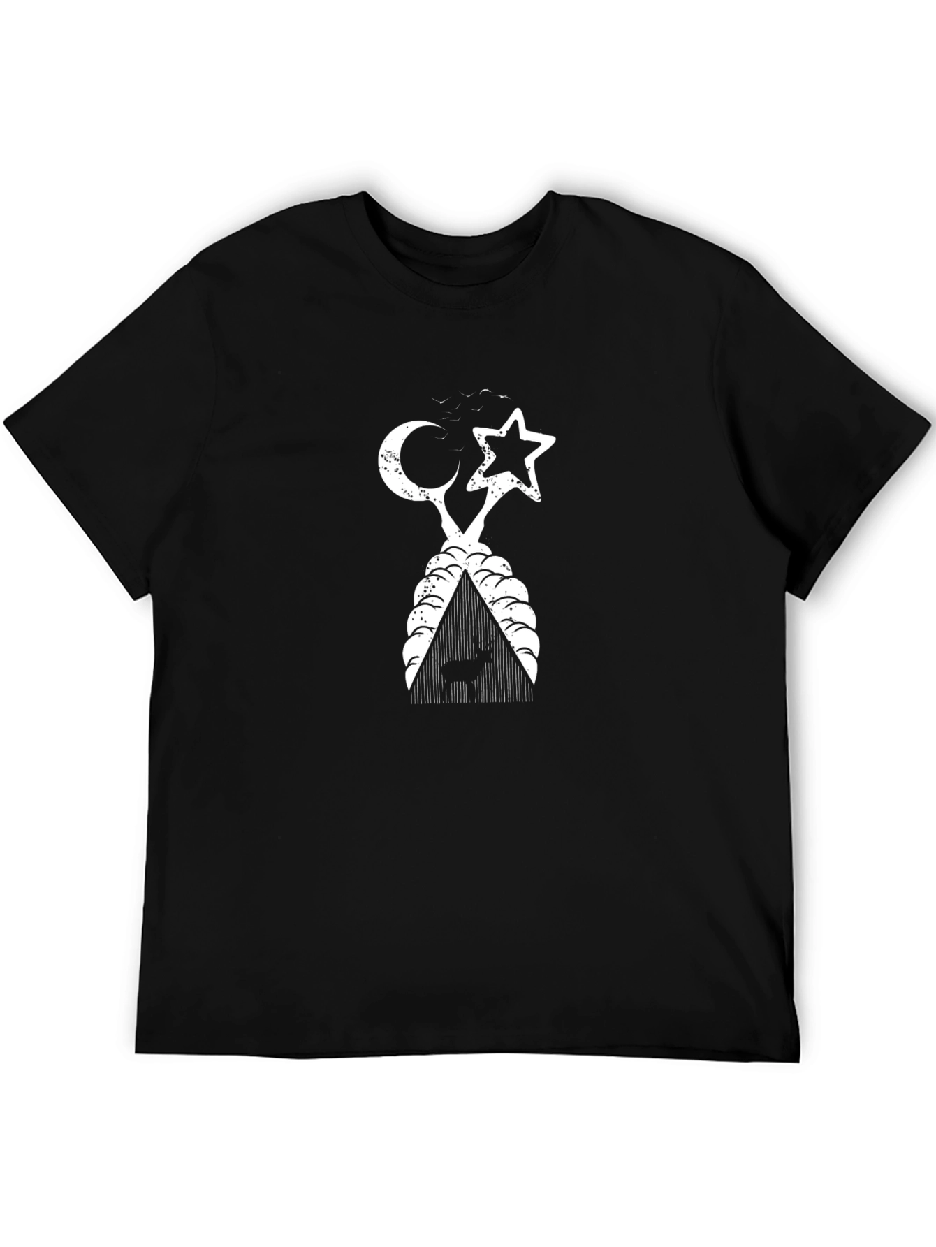 Camiseta Negra con Diseño Luna Estrella y Ciervo