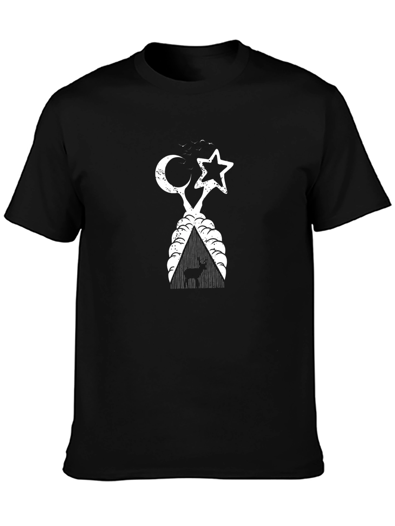 Camiseta Negra con Diseño Luna Estrella y Ciervo