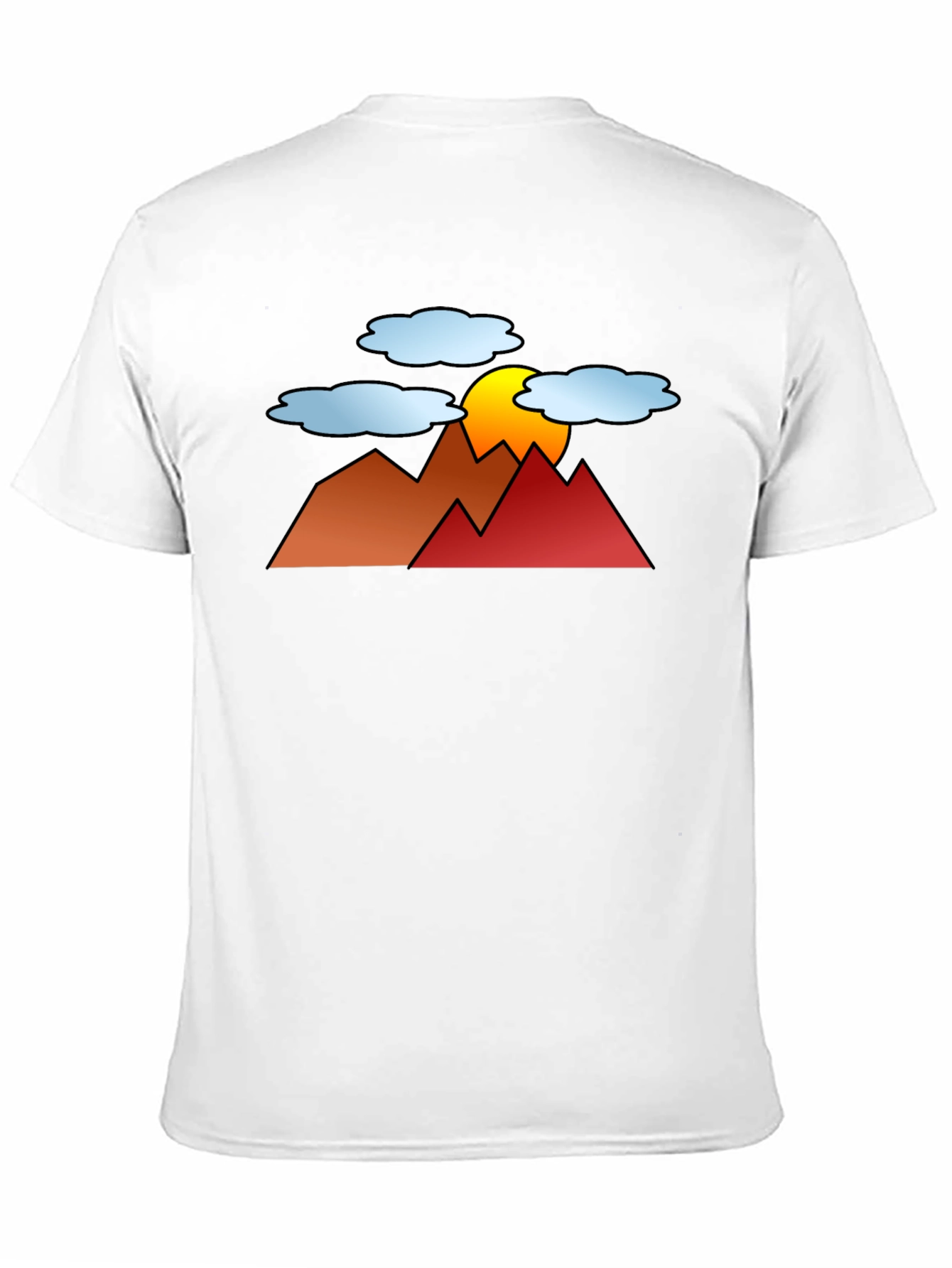 Camiseta negra con diseño de montañas y sol
