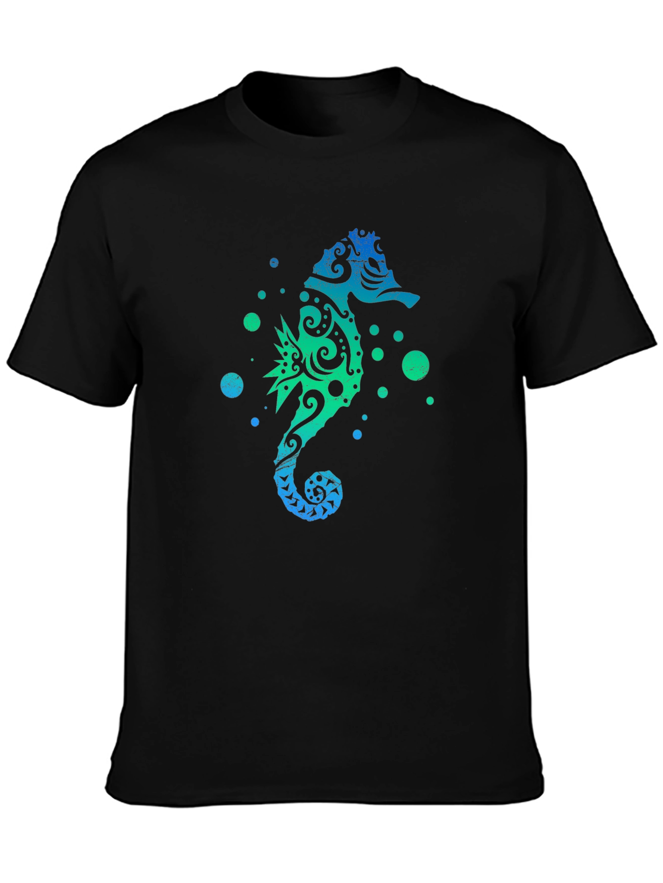 Camiseta Negra Estampado Hipocampo Tribal