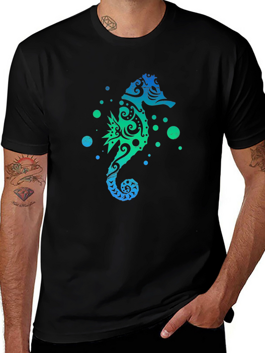Camiseta Negra Estampado Hipocampo Tribal