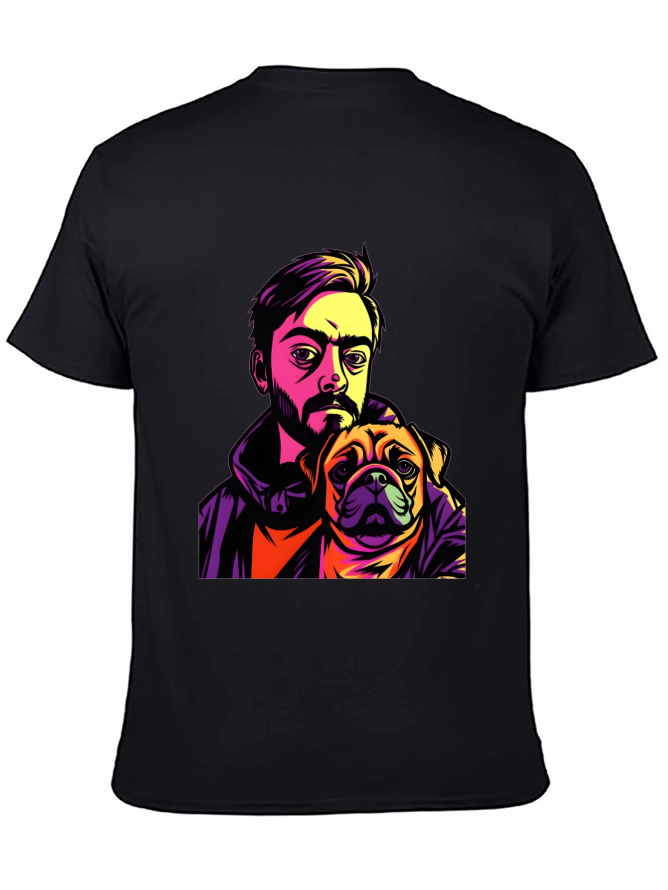 Camiseta Hombre Negra Diseño Hombre y Pug