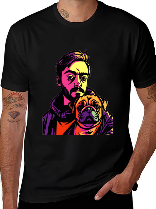 Camiseta Hombre Negra Diseño Hombre y Pug