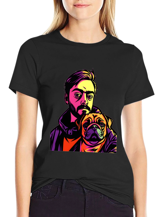 Camiseta Hombre Negra Diseño Hombre y Pug