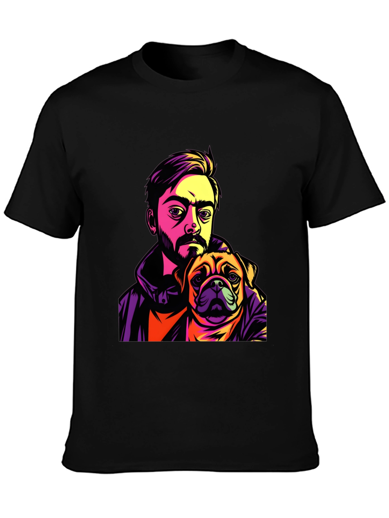Camiseta Hombre Negra Diseño Hombre y Pug