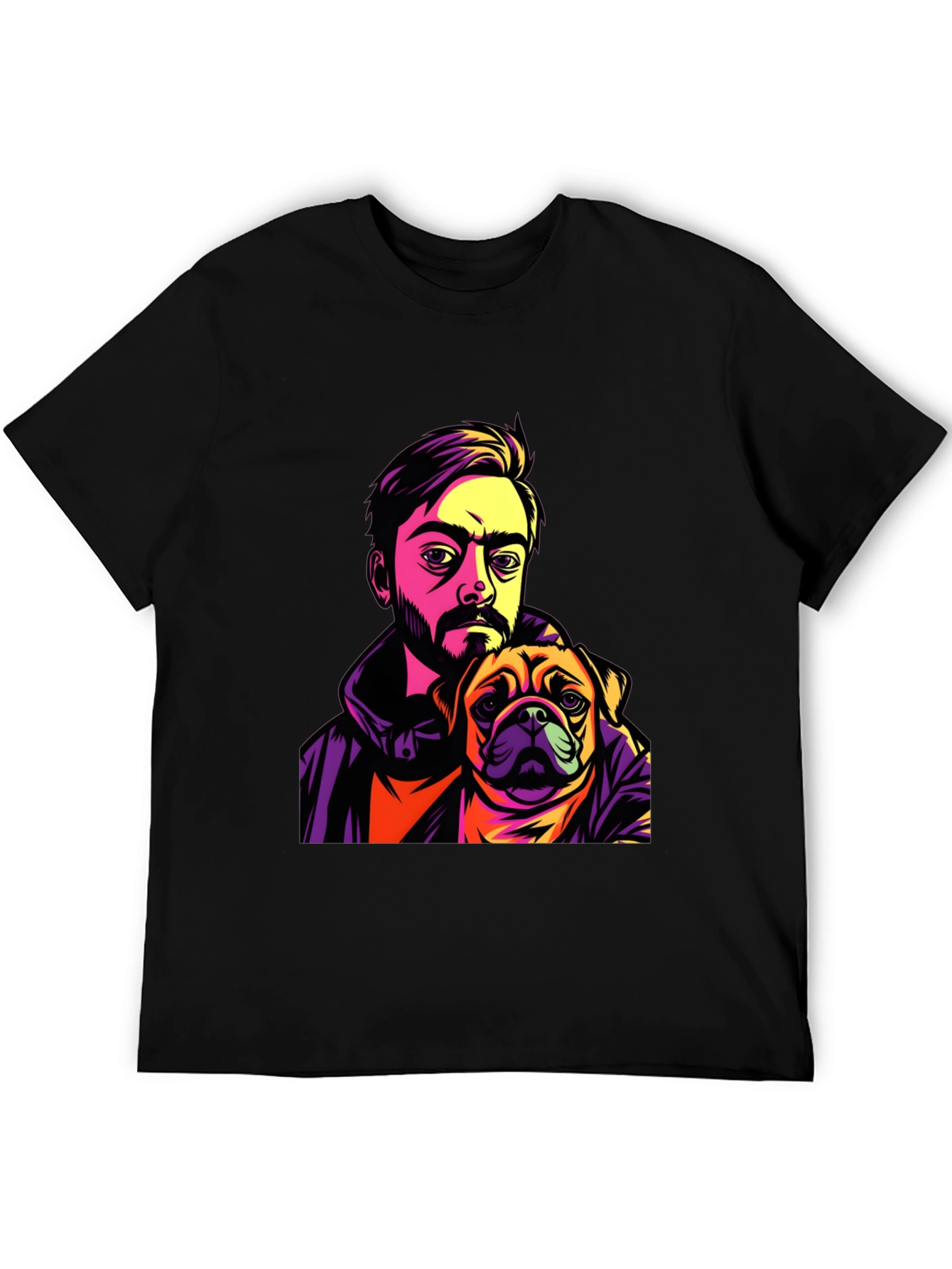 Camiseta Hombre Negra Diseño Hombre y Pug