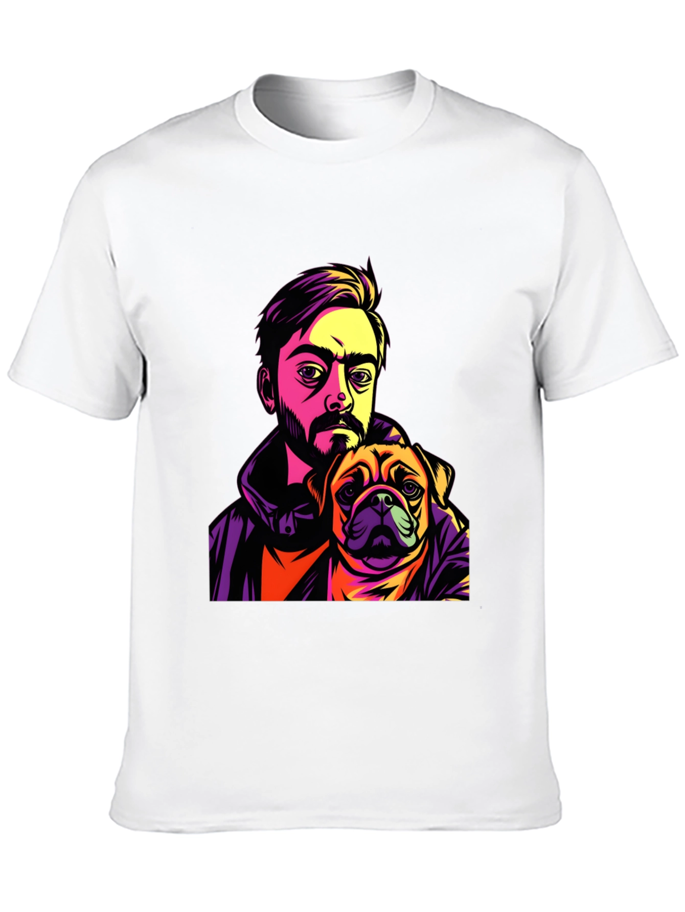 Camiseta Hombre Negra Diseño Hombre y Pug