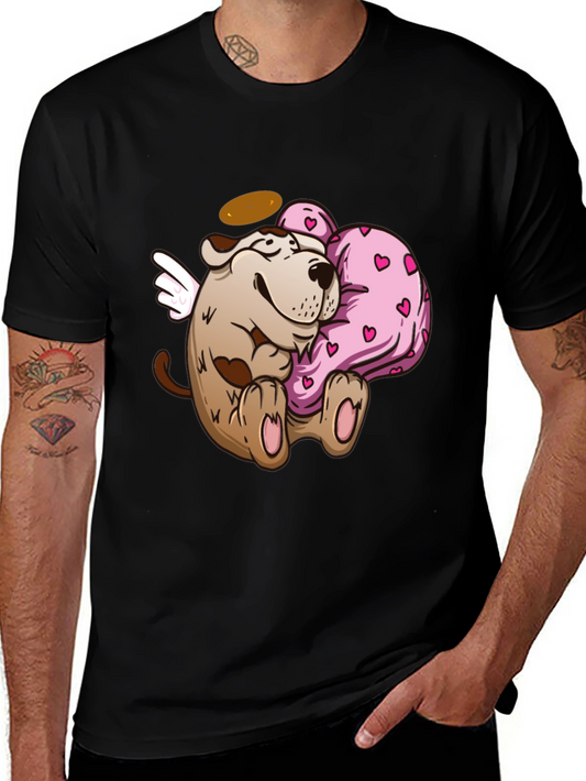 Camiseta Negra con Diseño de Perro Ángel y Corazón